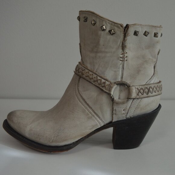 Lucchese Harness Ani Studded Distressed White Western Booties - Picture 11 of 15